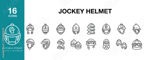 Jockey Helmet icon set. Includes jockey, helmet, equestrian, horse, racing, rider and More. Editable Stroke Icon Collection.