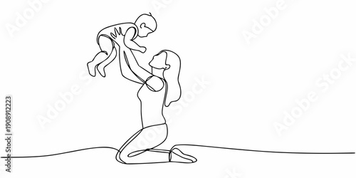 A mother and child depicted in a continuous line drawing style