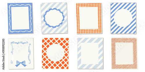 Collection of patterned card frames in blue and orange hues