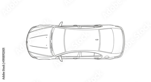 Top View Sketch of a Modern Sedan Car Outline.