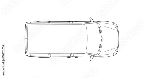 Top view sketch of a modern passenger van outline.