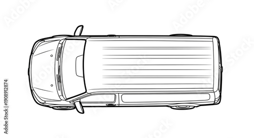 Top view sketch of a modern minivan vehicle.