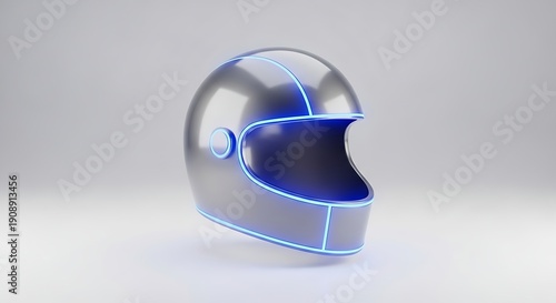 Shiny blue motorcycle helmet with glowing neon light accents
