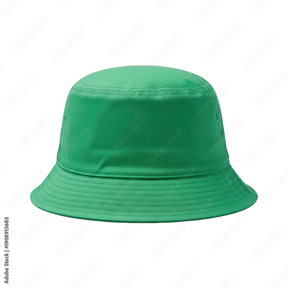 Fototapeta premium Vibrant green bucket hat with wide brim isolated on transparent background