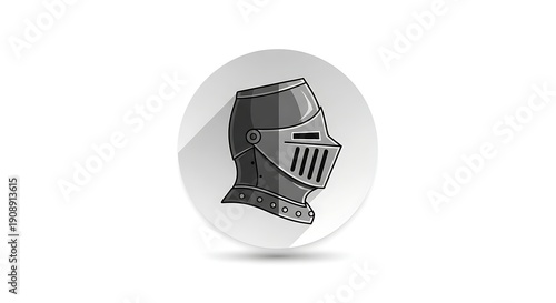 Medieval knight helmet in gray tones on white background