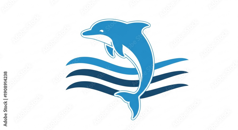Obraz premium Blue Dolphin Jumping out of Water Waves Isolated on White