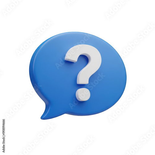 Blue speech bubble with white question mark isolated on transparent background