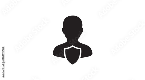 Black User Profile with Shield Icon Vector Illustration