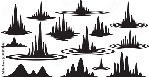 Black Silhouette City Skyscrapers on Water Landscape Vector Graphic
