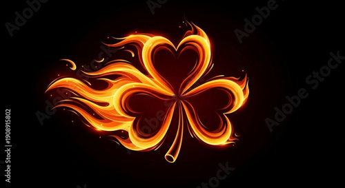 Flaming Shamrock on Black Background