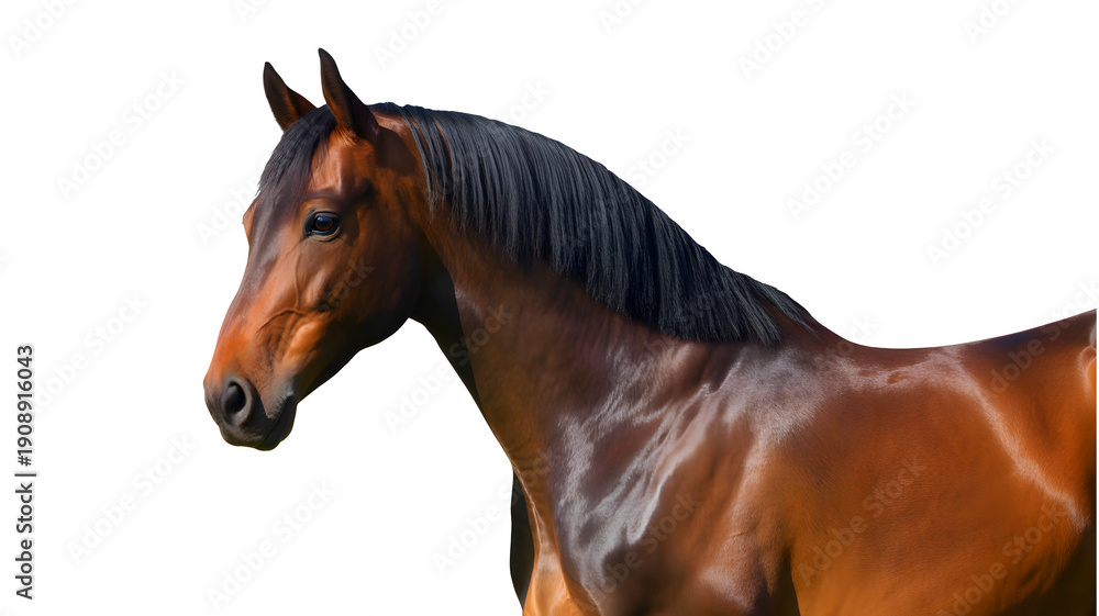 Fototapeta premium Brown horse with black mane isolated on transparent background