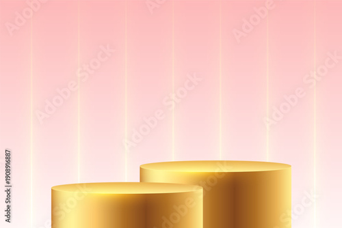 shiny 3d golden pedestal stage for product showcase with light effect