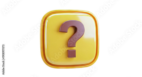 3D Rendered Question Mark Icon on Yellow Background