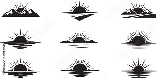 Sunrise over mountains and water in black and white