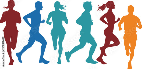  Silhouette Runners Running Sports Silhouettes Set