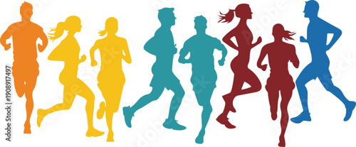  Silhouette Runners Running Sports Silhouettes Set