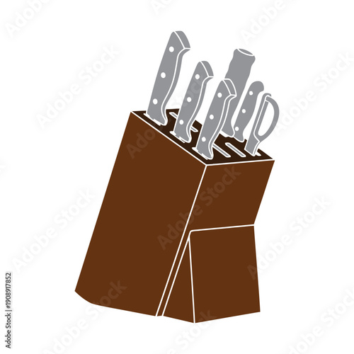 Set of Kitchen Knives in Block Holder.