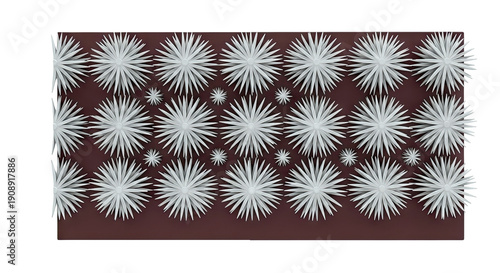 3D Rendering of White Starbursts on a Dark Red Background