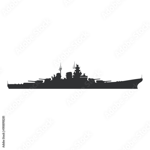 Silhouette of a Naval Warship at Sea.