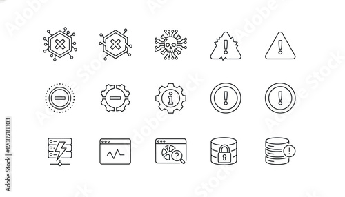 System Error Codes Icons - Critical and Minor Error Flat Icons for App UI