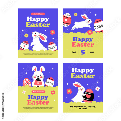 Happy Easter Day Celebration for Social Media Template Design with Bright and Contrast Colors