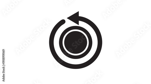 Black Circular Arrow with Dot Vector Icon on White Background