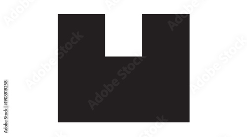 Black U-Shaped Geometric Cutout Element Isolated on White Background
