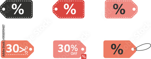 Discount sale percentage tags set price label icons promotion marketing offer vector illustration collection design