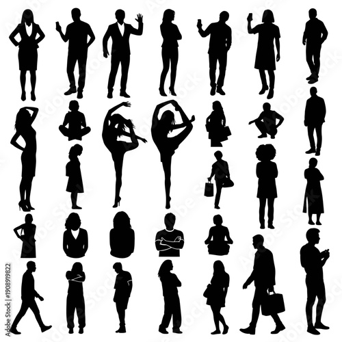 Large Collection of People Silhouettes with Yoga and Office Poses