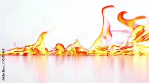 Realistic fire flame in slow motion isolated on white background, perfect for electric fireplace visual, heating theme and cosy interior ambience concept