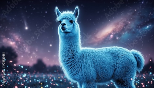 Celestial Alpaca: A surreal portrait of an alpaca, radiating a serene glow against the backdrop of a cosmic panorama, blending the earthly and the celestial in a dreamlike depiction.