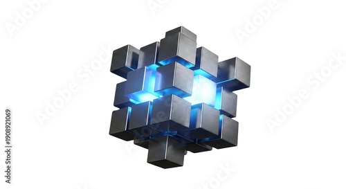 Stunning metallic puzzle pieces with glowing blue light