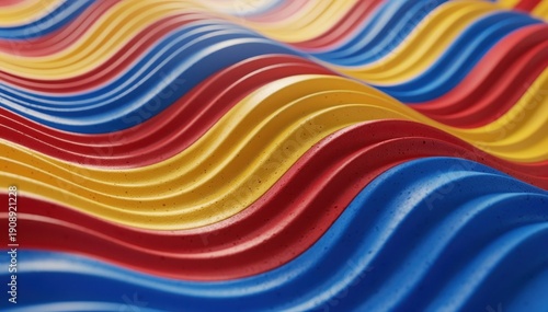 Abstract Colorful Waves: A mesmerizing display of flowing waves, rendered in vibrant hues of red, yellow, and blue, creating a dynamic visual narrative. 