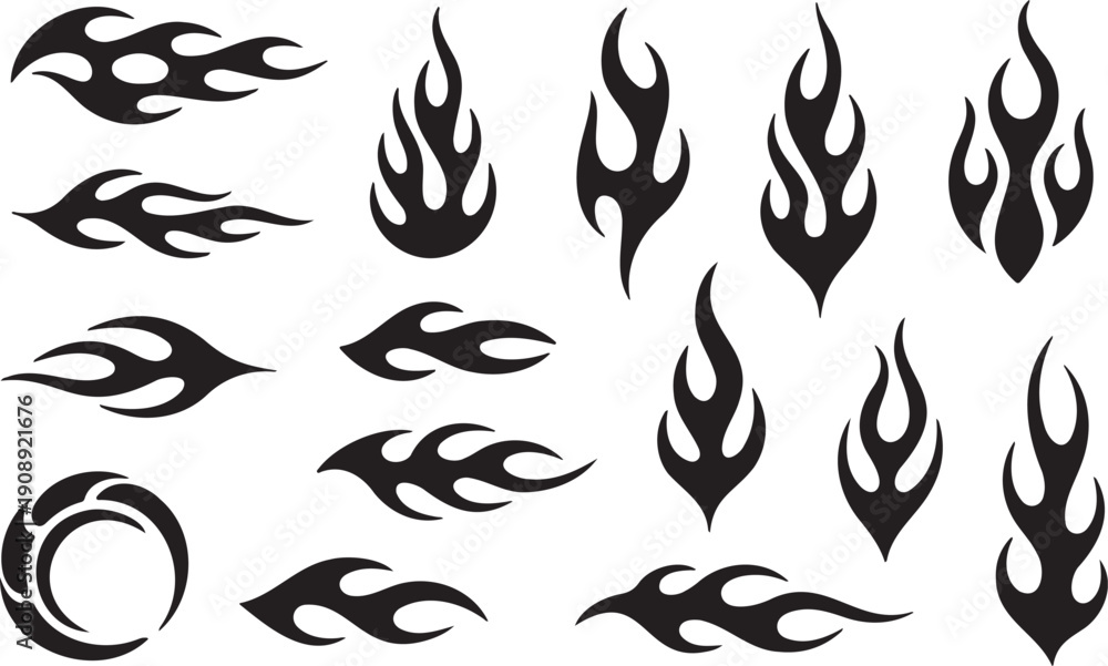 Obraz premium Tribal fire flame decals and racing stripes vector silhouettes for automotive styling