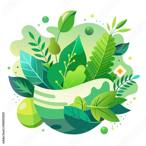 Eco-friendly Nature Banner Vector with Abstract Leaf Elements and Green Tones