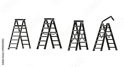 A set of four black ladder icons in different positions on a white background