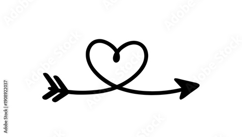 A minimalist vector graphic of a heart pierced by an arrow in a simple line art style