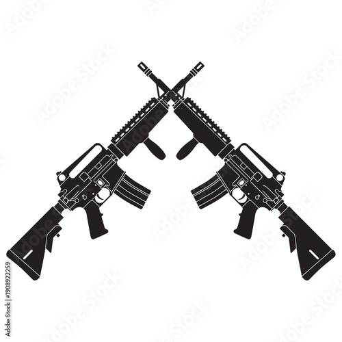 Two Black Assault Rifles Crossed Over.