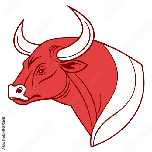 Red Ox Front-Facing Vector Portrait with Symmetrical Design and Bold Features