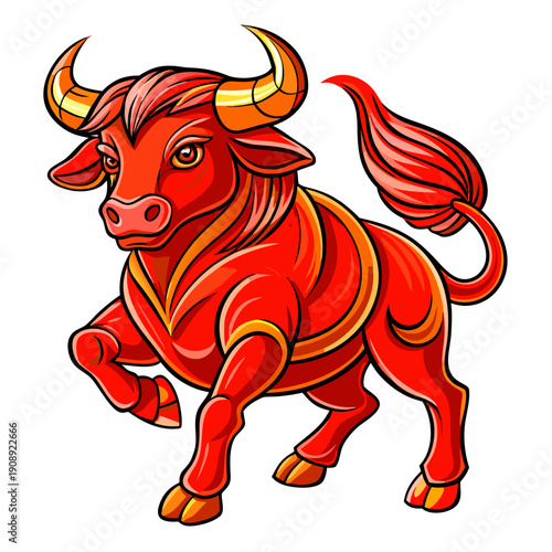 Red Ox Silhouette Vector with Dynamic Motion and Strong, Energetic Stance