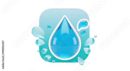 3D Water Drop Icon with Splashes