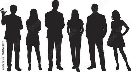 Six Black Silhouettes of People Standing in a Line untitled illustration