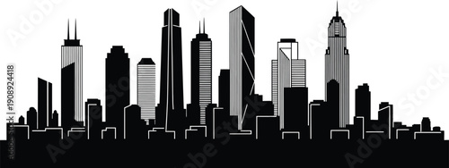 Black City Skyline Silhouette on White Background