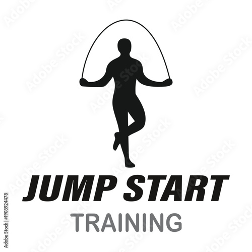 Jump Start Training Mascot Logo - Bold Athletic Silhouette Illustration for Fitness Centers, Personal Trainers, and Rope Jumping Sports Branding