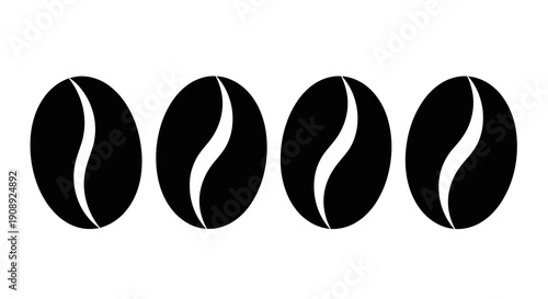 A set of four black coffee beans in a minimalist flat design style