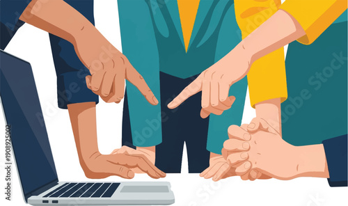 Business Teamwork and Collaboration Meeting Pointing at Laptop