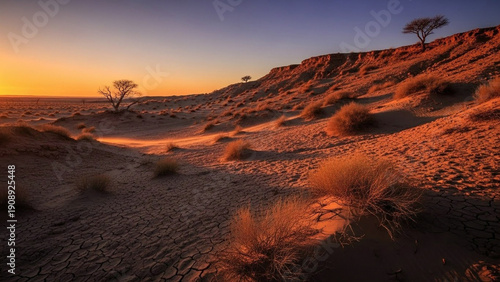 Wallpaper Mural Golden light bathes a vast desert expanse during sunset, illuminating textured sand dunes and sparse, resilient vegetation, creating a breathtaking and tranquil natural landscape Torontodigital.ca