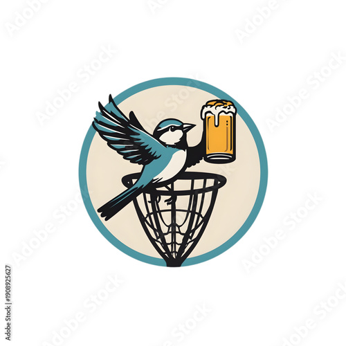 Cartoon vector illustration of a perched bird logo