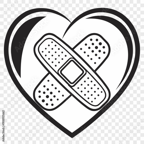 Heart with a band aid on it Vector