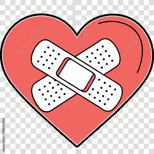 A red heart with a white band aid on it Vector